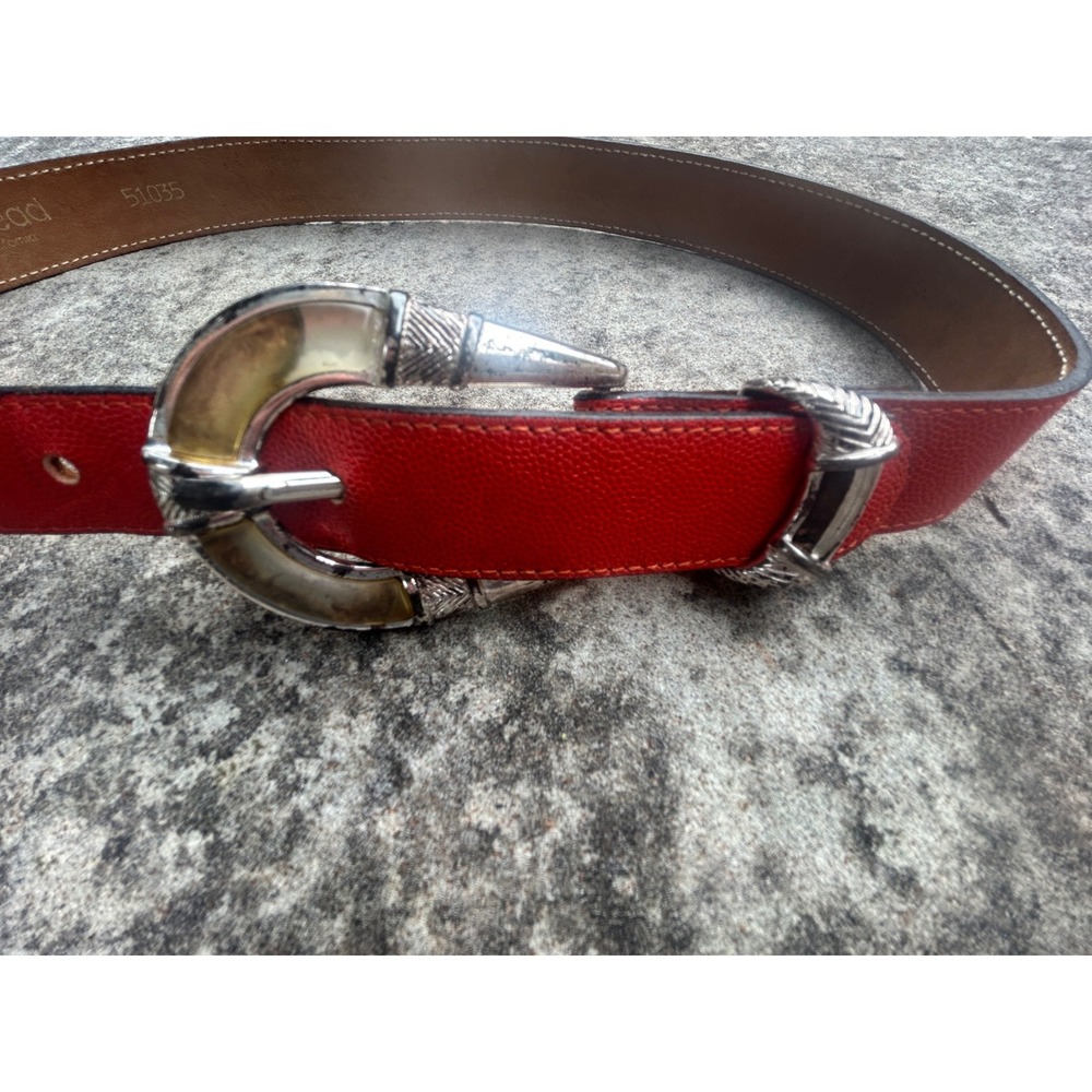 Streets Ahead Red Leather Western Belt Silver Statement Buckle Boho Y2K Medium